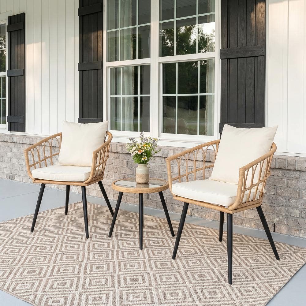 PORWEY 3 Pieces Patio Furniture Sets for Porch Backyard Lawn Poolside Deck