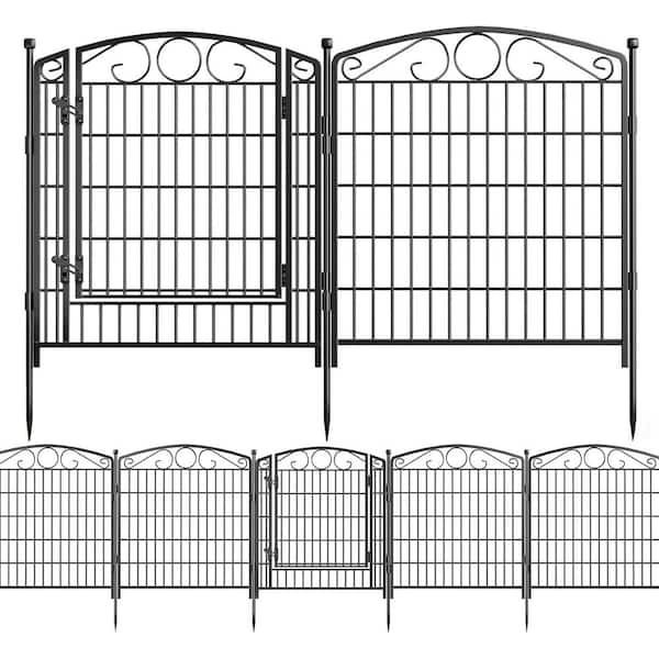 31.3 in. Metal Garden Fence with Gate No Dig Rustproof Animal Barrier for Yard Outdoor Use with Ground Stakes