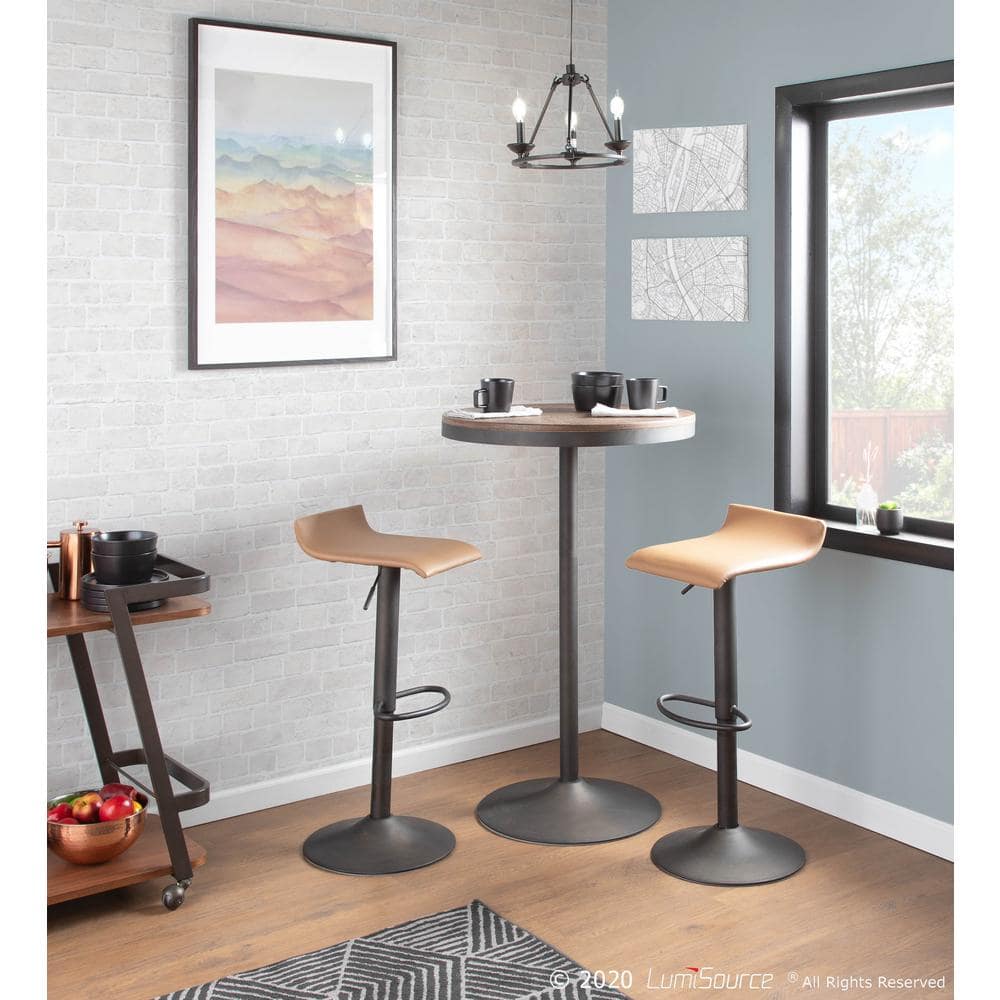 Set of 2 Brown Faux Leather Adjustable Swivel Barstools with Steel Base