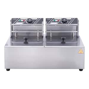 Commercial Electric Deep Fryer 18.2 qt. Electric Countertop Fryer 3000 Watt Stainless Steel Dual Deep Fryer, Silver