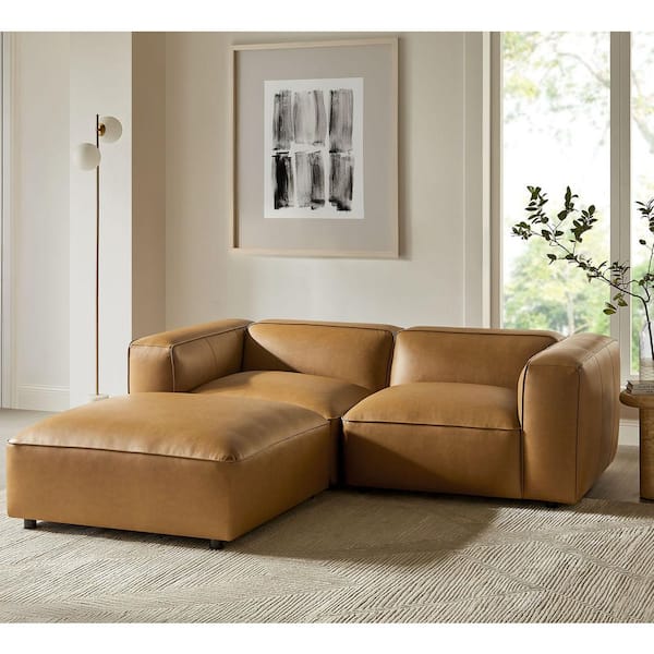 Auren Vegan 85 Leather 3 Piece Modular Sectional Sofa in. Camel