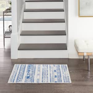 Whimsicle Ivory Blue 2 ft. x 3 ft. Abstract Contemporary Kitchen Area Rug