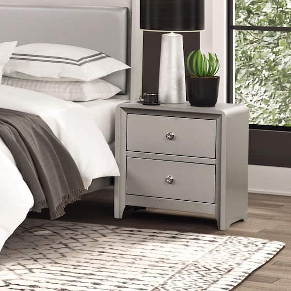 Alwin Champagne 2-Drawer 23.5 in. W Nightstand with Brushed Nickel Finish on Hardware