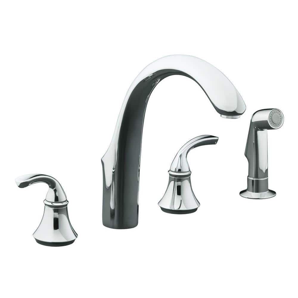 Kohler Forte 8 In 2 Handle Standard Kitchen Faucet With Side Sprayer In Polished Chrome K 10445 Cp The Home Depot