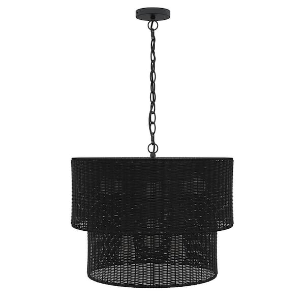 aiwen 22.44 in. 6-Light 2-Tier Large Woven Rattan Chandelier Boho Farmhouse Hanging Pendant Light Fixture