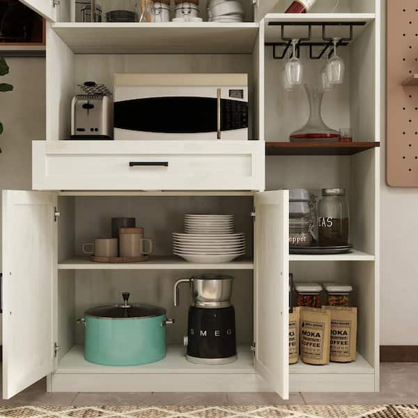 Antique white kitchen pantry discount