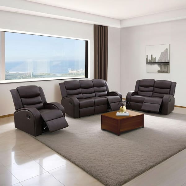 AndMakers 3-Piece Brown Faux Leather Living Room Set