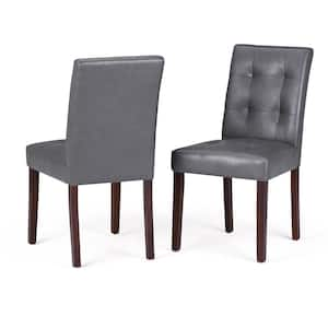 Andover SOLID WOOD Contemporary Parson Dining Chair (Set of 2) in Stone Grey Vegan Faux Leather