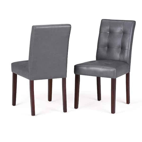 Simpli Home Andover SOLID WOOD Contemporary Parson Dining Chair (Set of 2) in Stone Grey Vegan Faux Leather