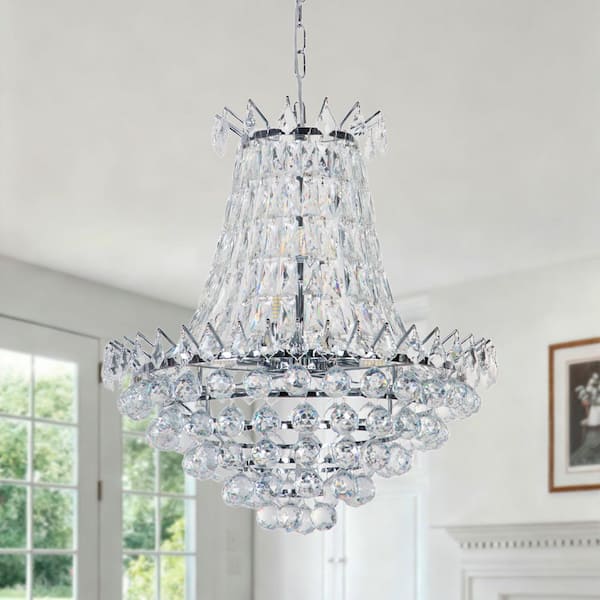 9-Light 23.6 in. Chrome Crystal Modern Tiered Dimmable Chandeliers Dining Kitchen Ceiling Lights Foyer Bedroom Lighting