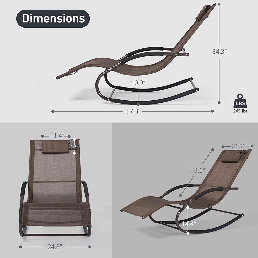 Brown Steel Frame Outdoor Chaise Lounge with Cushions