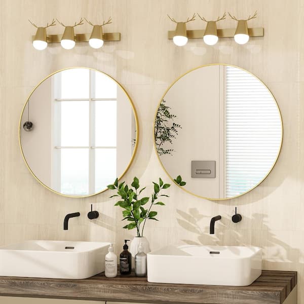 29.9 in. W x 29.9 in. H Round Gold Aluminum Alloy Framed Wall Mirror