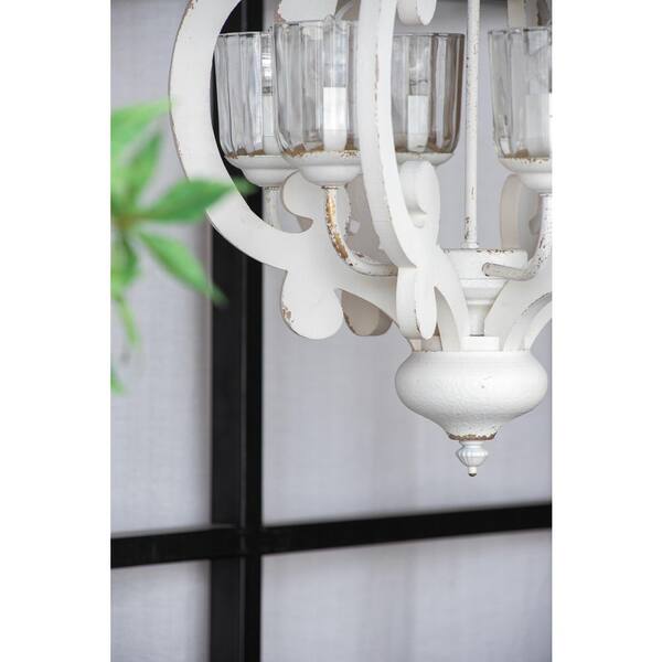 SNJ Snorq 6-Light Wood White Chandelier Pendant Light Fixture with