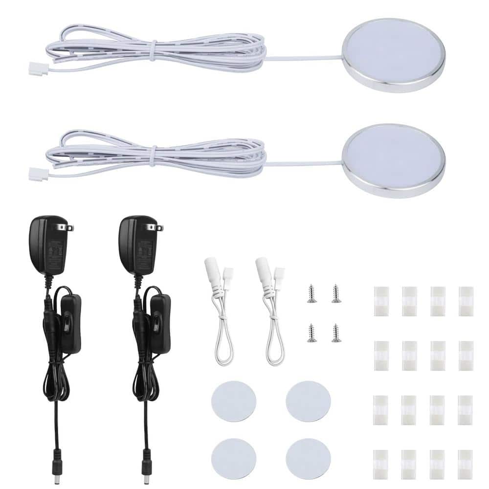 Slim Aluminum Cool White LED Under Cabinet Puck Light 2-Pack
