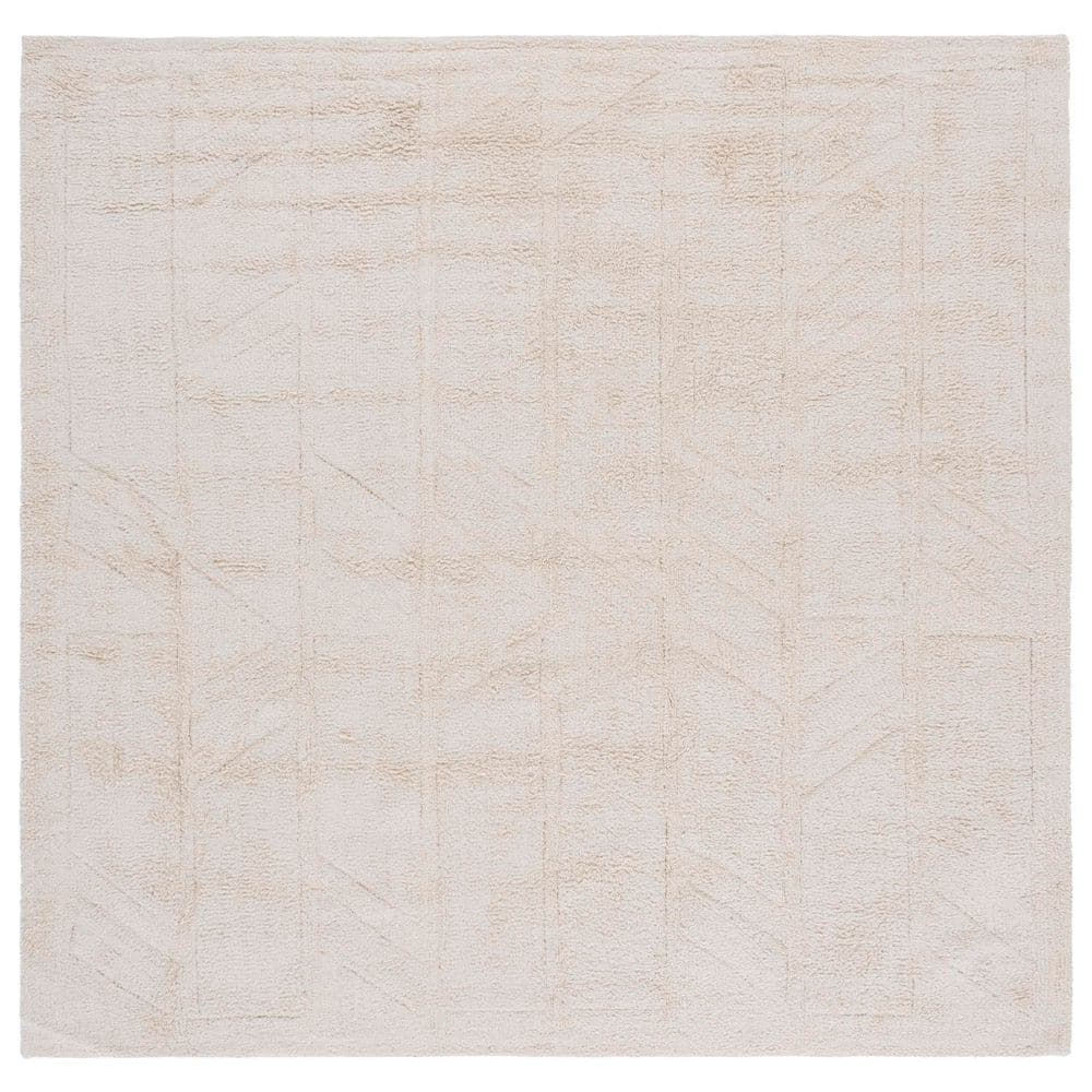 Senter Ivory Machine Rug SAFAVIEH Easy Care 6 ft. x 6 ft. Ivory Machine Washable High-Low ...