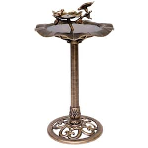 34 in. Tall Pedestal Birdbath Fountain with Bird and Flower