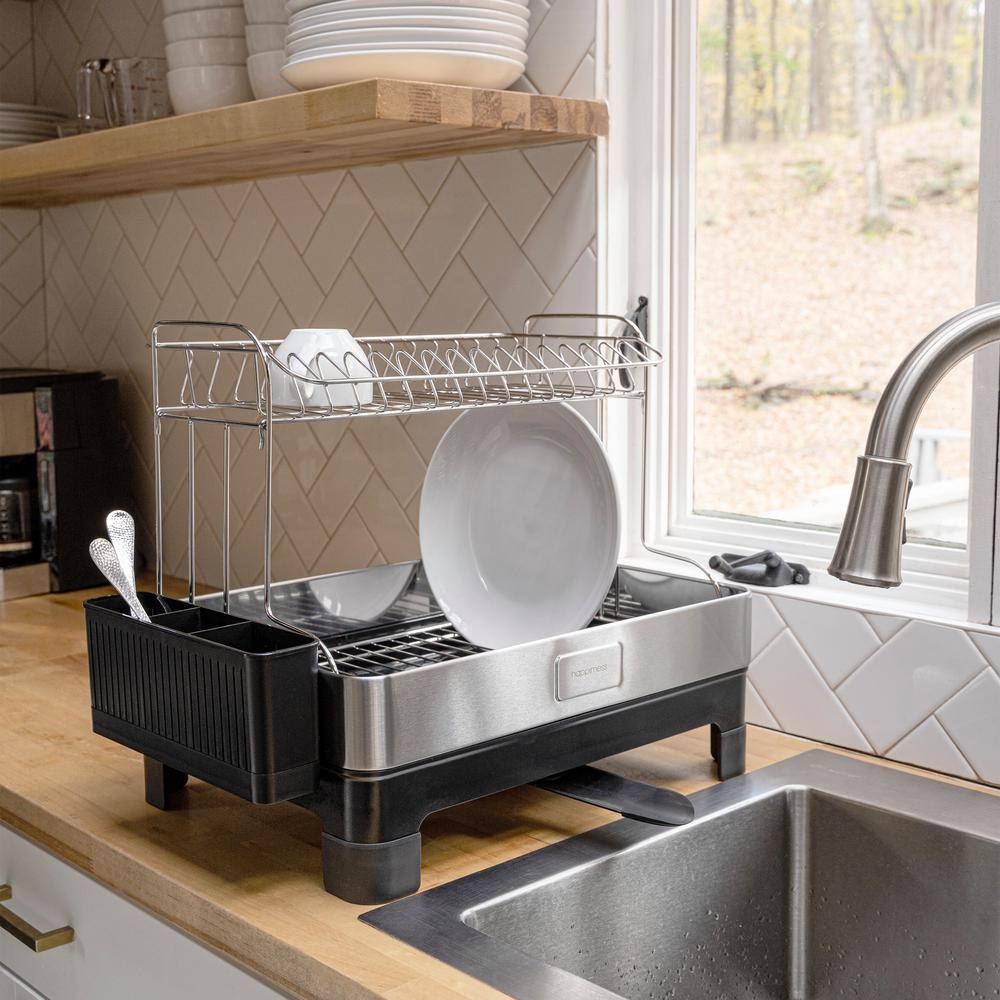 Stainless Steel 2-Tier Dish Drying Rack with Utensil Cup