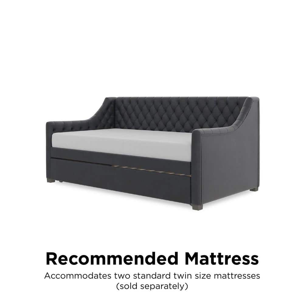 Navy Blue Velvet Twin Daybed with Trundle and Tufted Upholstery
