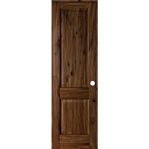 Krosswood Doors 28 in. x 96 in. Knotty Alder 2 Panel Left-Hand Square Top V-Groove Provincial Stain Wood Single Prehung Interior Door