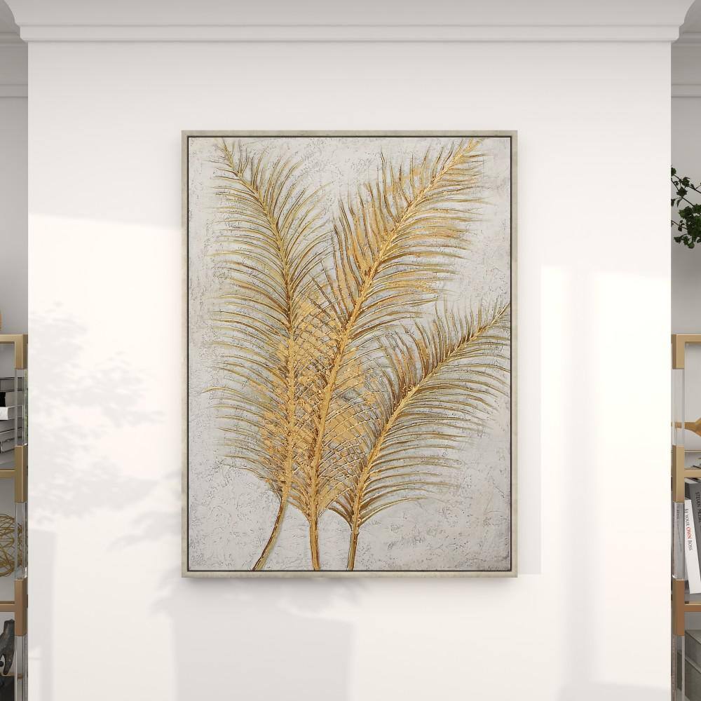 Large Gold and White Botanical Canvas Framed Wall Art