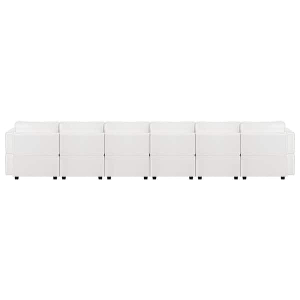 HOMESTOCK 164.38 in. W Faux Leather 6-Seater Living Room Modular Sectional Sofa for Streamlined Comfort in Gray