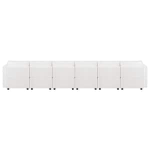 164.38 in. W Faux Leather 6-Seater Living Room Modular Sectional Sofa for Streamlined Comfort in White