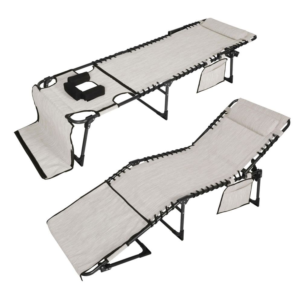 2-Piece Metal Outdoor Tanning Chaise Lounge Chair with Face Hole, Includes Pillow and Side Pocket, Beige price history on PriceWatchPro