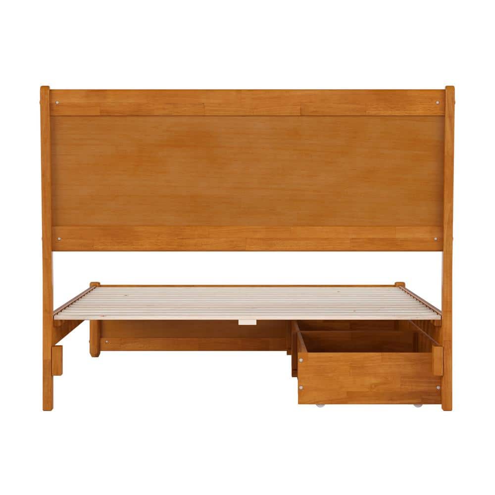 Light Toffee Full Wood Platform Bed with Storage Drawers