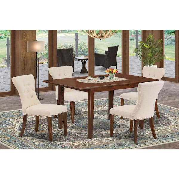 East West Furniture 5-Piece Mahogany Finish Solid Wood Top - Dining Room Set with Butterfly Leaf - Seats 4