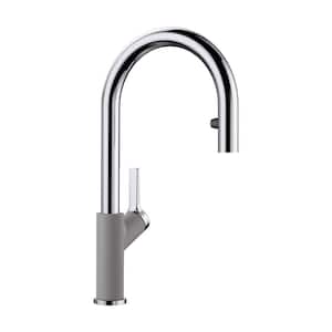 Urbena Single-Handle Pull Down Sprayer Kitchen Faucet in Metallic Gray/Chrome