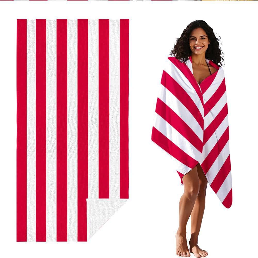 JML Red Microfiber Cabana Stripe Beach Towel 30 in. x 60 in. BT02