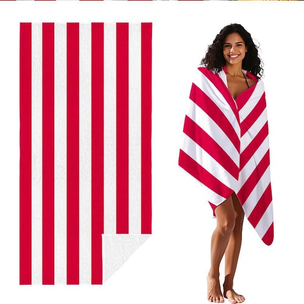 JML Red Microfiber Cabana Stripe Beach Towel 30 in. x 60 in. BT02