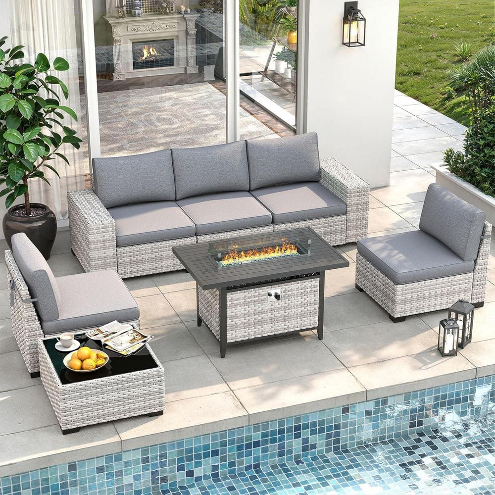 7-Piece All-Weather PE Wicker Outdoor Patio Sectional Conversation Set with Gray Cushions price history on PriceWatchPro