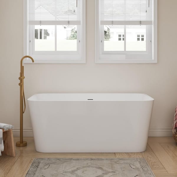 55 in. x 29.5 in. Acrylic Flatbottom Freestanding Bathtub Soaking in White