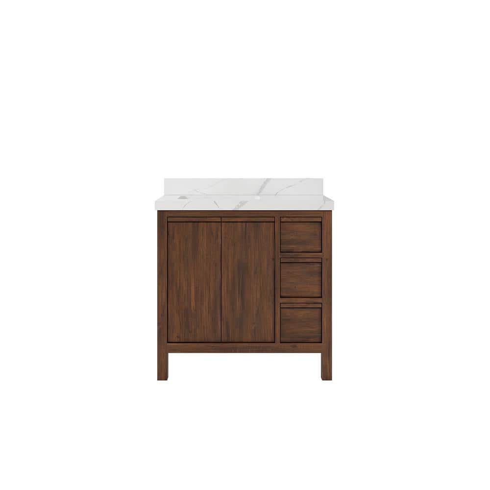 Elizabeth Teak 36 in. W x 22 in. D x 36 in. H Left Offset Sink Bath Vanity in Dark Walnut with 2 in. Calacatta Laza Top price history on PriceWatchPro