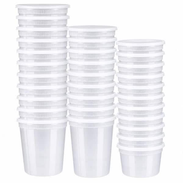 60 Piece BPA-Free Leak-Proof Plastic Deli Containers Set, 32oz, 16oz, 8oz Clear Food Storage with Lids, for Soup Freezer