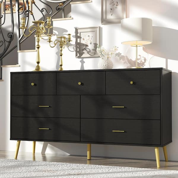 FUFU&GAGA Black Storage Cabinet Cupboard with 7-Drawers