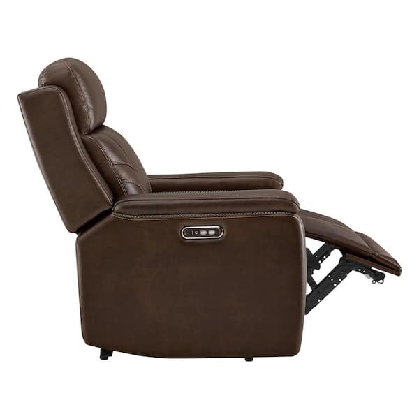 Jory Brown Modern Leather Dual Motors Power Recliner Chair with Power Headrest, USB & Type-C Charge, Lay Flat Function