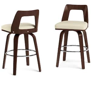 Ellison Contemporary 24 in. Bentwood Counter Height Stool (Set of 2) in Cream Vegan Faux Leather