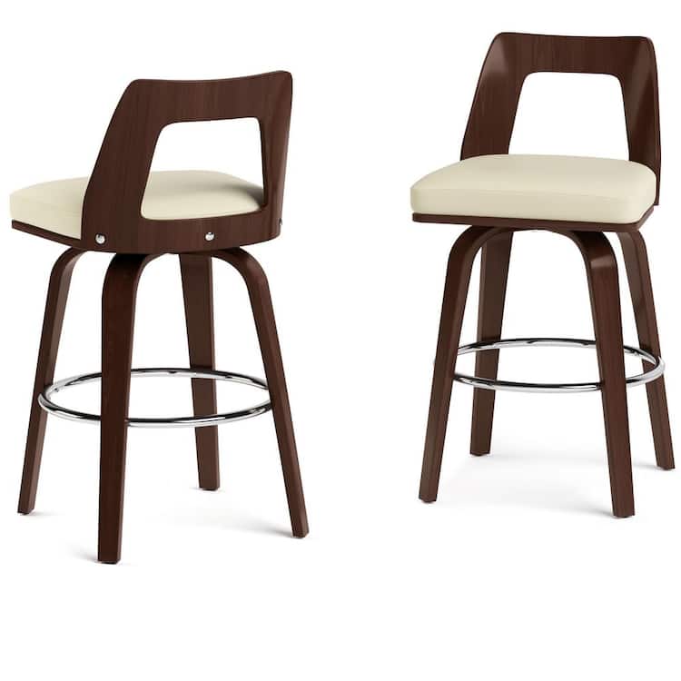 Simpli Home Ellison Contemporary 24 inch Bentwood Counter Height Stool (Set of 2) in Cream Vegan Faux Leather