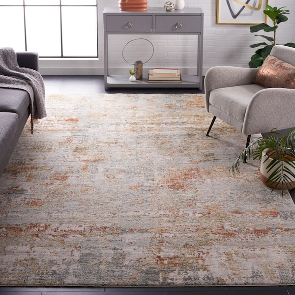 Adrianna 4 ft. x 6 ft. Blue/Rust Classic Marble Area Rug