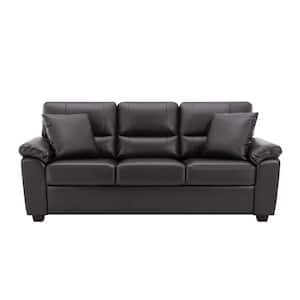 Sofa Collection 83 in. Flared Arm PU Leather Mid-Century Modern Couch Rectangle Upholstered Sofa in Black