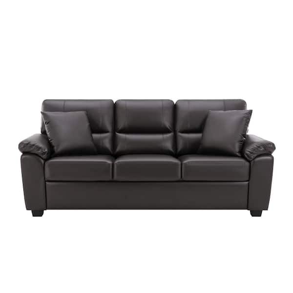 Morden Fort Sofa Collection 83 in. Flared Arm PU Leather Mid-Century Modern Couch Rectangle Upholstered Sofa in Black