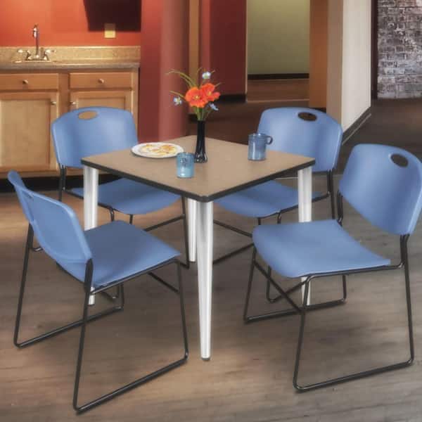 Kahlo 30 in. Square Noble Oak Breakroom Table Desk with Neo Walnut Top with Chrome Tapered Legs