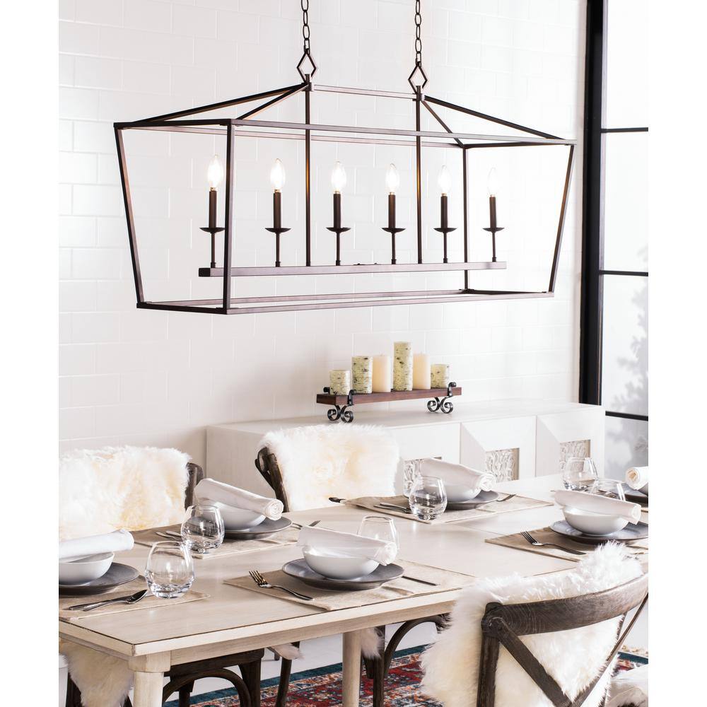 Contemporary Prener 6-Light Industrial Pendant in Oil-Rubbed Bronze Black