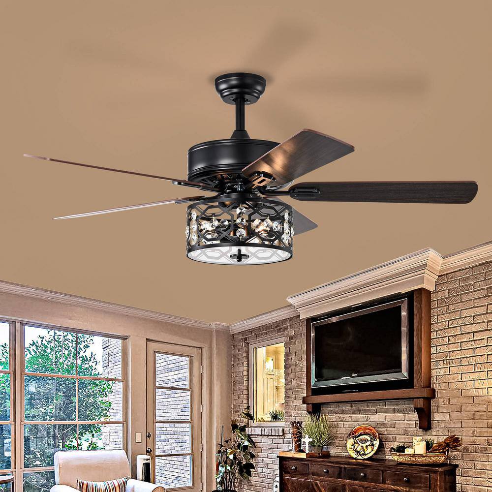 Magic Home 52 in. Modern Crystal Chandelier Ceiling Fan with Light ...