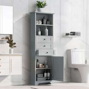 22 in. W x 10 in. D x 68.3 in. H Gray Freestanding Linen Cabinet with 3 Drawers and Adjustable Shelves in Gray