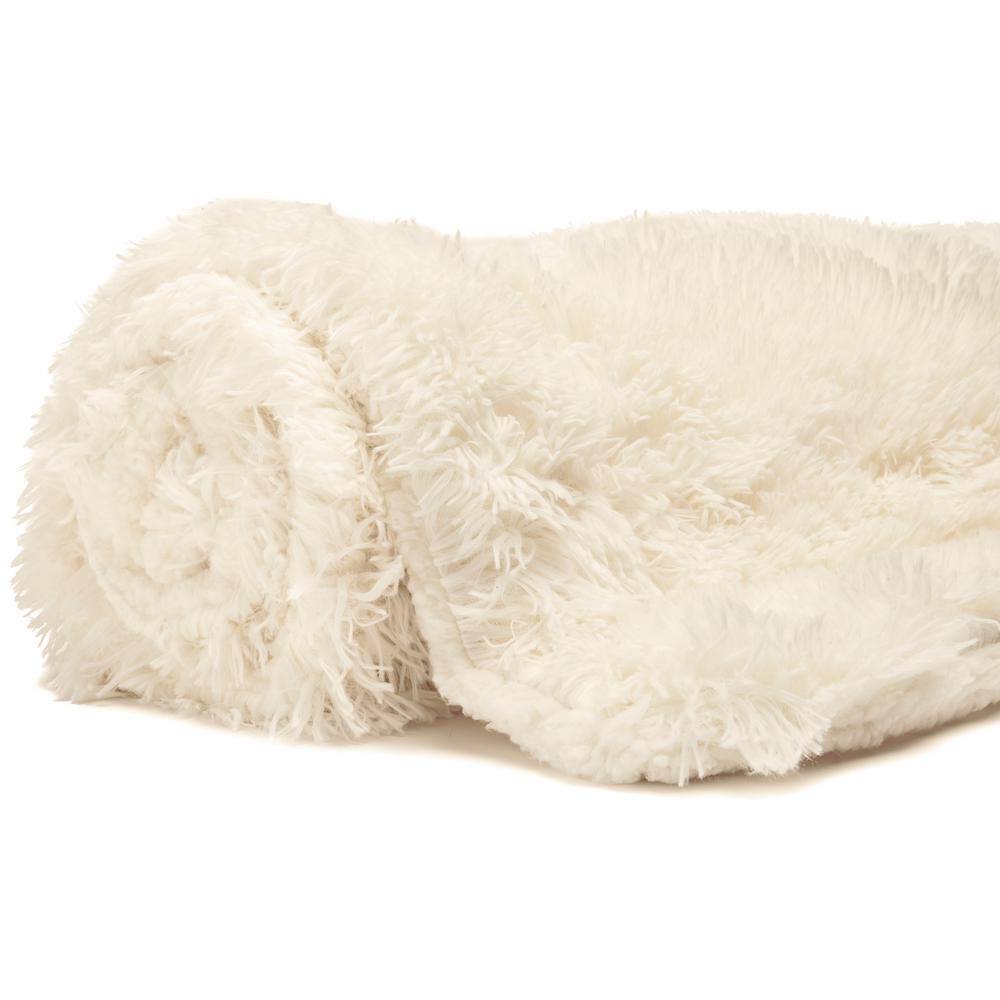Ivory White Reversible Faux Fur and Sherpa Throw Blanket