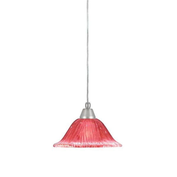 Unbranded Bryson 100-Watt 1-Light Brushed Nickel Shaded Pendant Light Mini Pendant with 10 in. Raspberry Glass, No Bulb Included