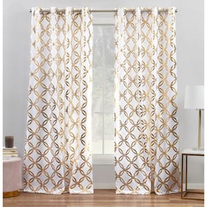 Modo Winter/Gold Ogee Light Filtering Grommet Top Curtain, 54 in. W x 96 in. L (Set of 2)